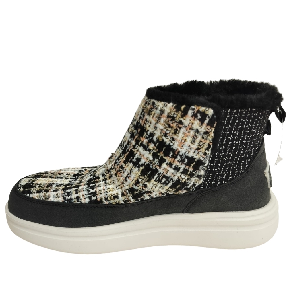 HEY‎ DUDE Mel Boucle Black Moc Boots Women's Faux Fur Lining Flat Sneaker Shoes - Picture 7 of 15